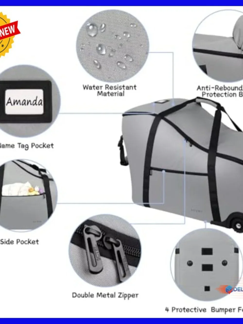 Universal Infant Car Seat Travel Bag with Wheels, Padded Protection